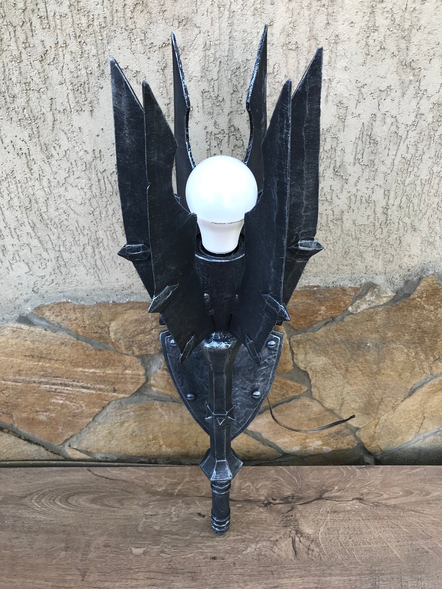 Wall sconce, Saurons mace, mace, sconce light, Sauron, hand forged mace, hand forged sconce, cosplay weapon, viking axe