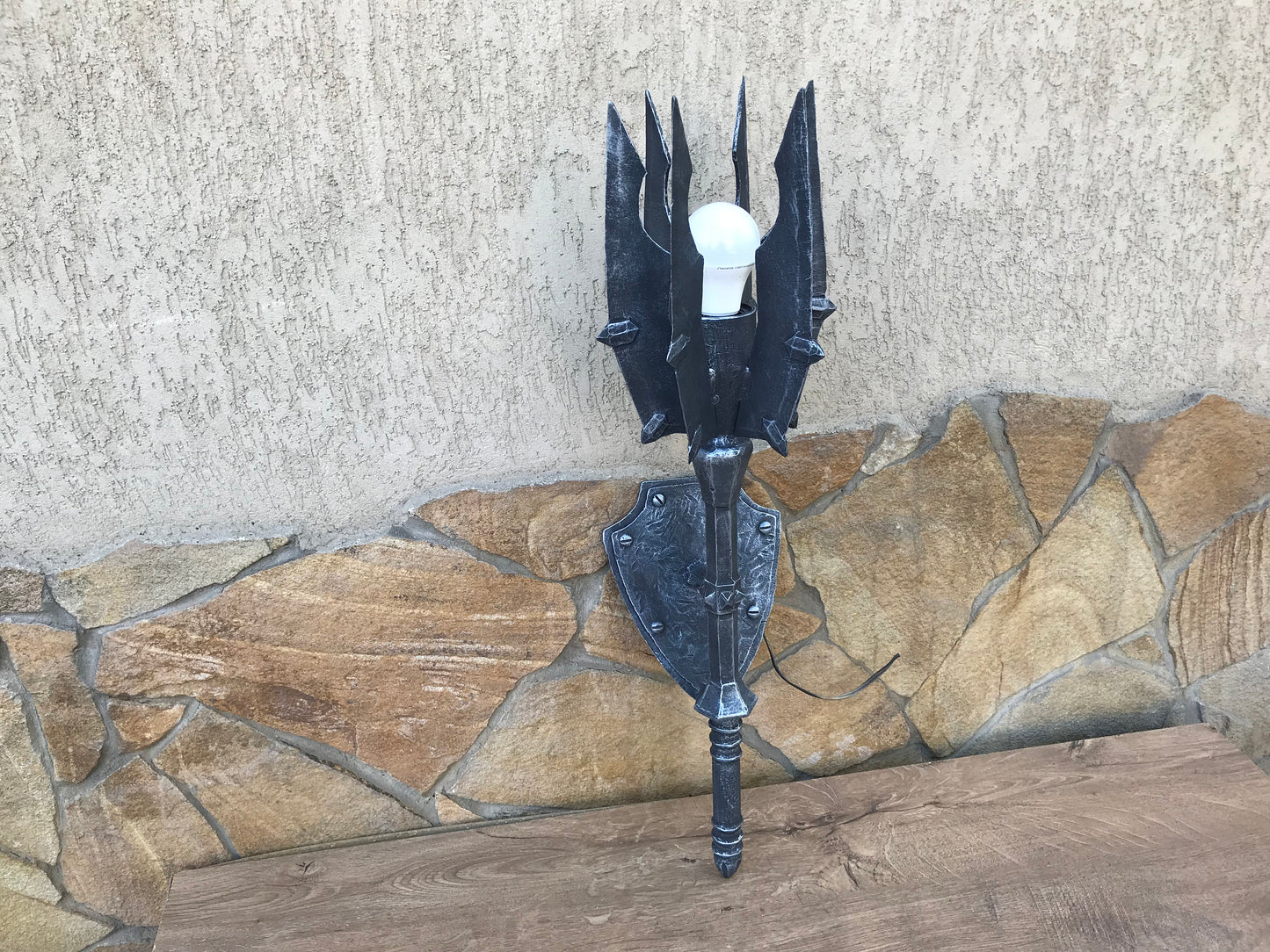 Wall sconce, Saurons mace, mace, sconce light, Sauron, hand forged mace, hand forged sconce, cosplay weapon, viking axe