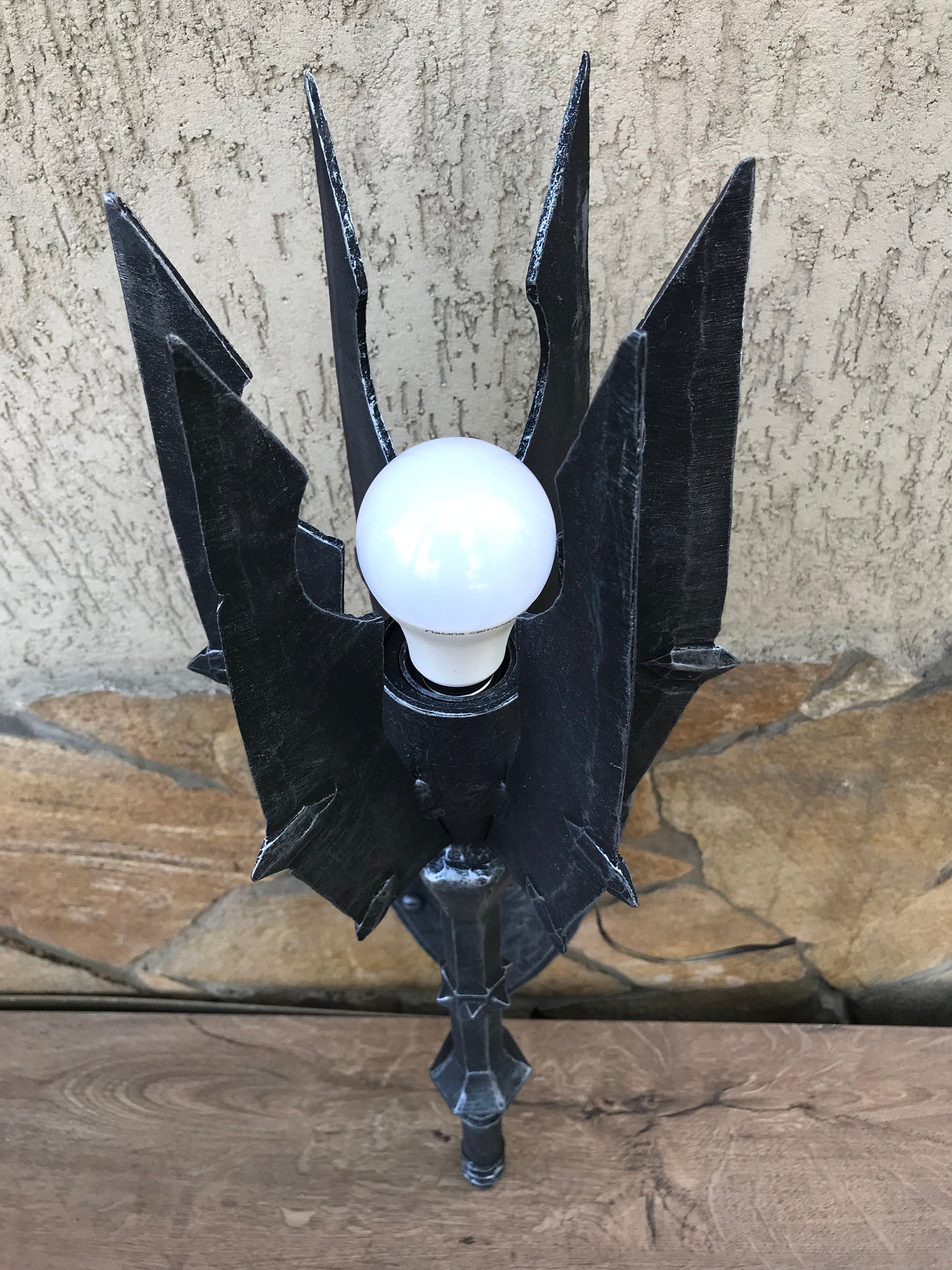 Wall sconce, Saurons mace, mace, sconce light, Sauron, hand forged mace, hand forged sconce, cosplay weapon, viking axe