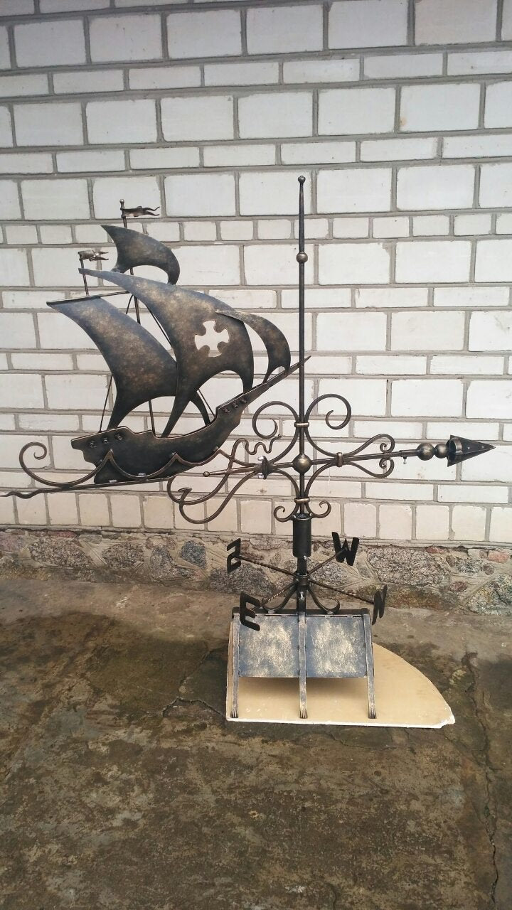 Weather vane, windvane, vane, wind vane, weathercock, roof mount, metal wind vane, yard art, ship, ship deoor, ship gifts,garden metal decor