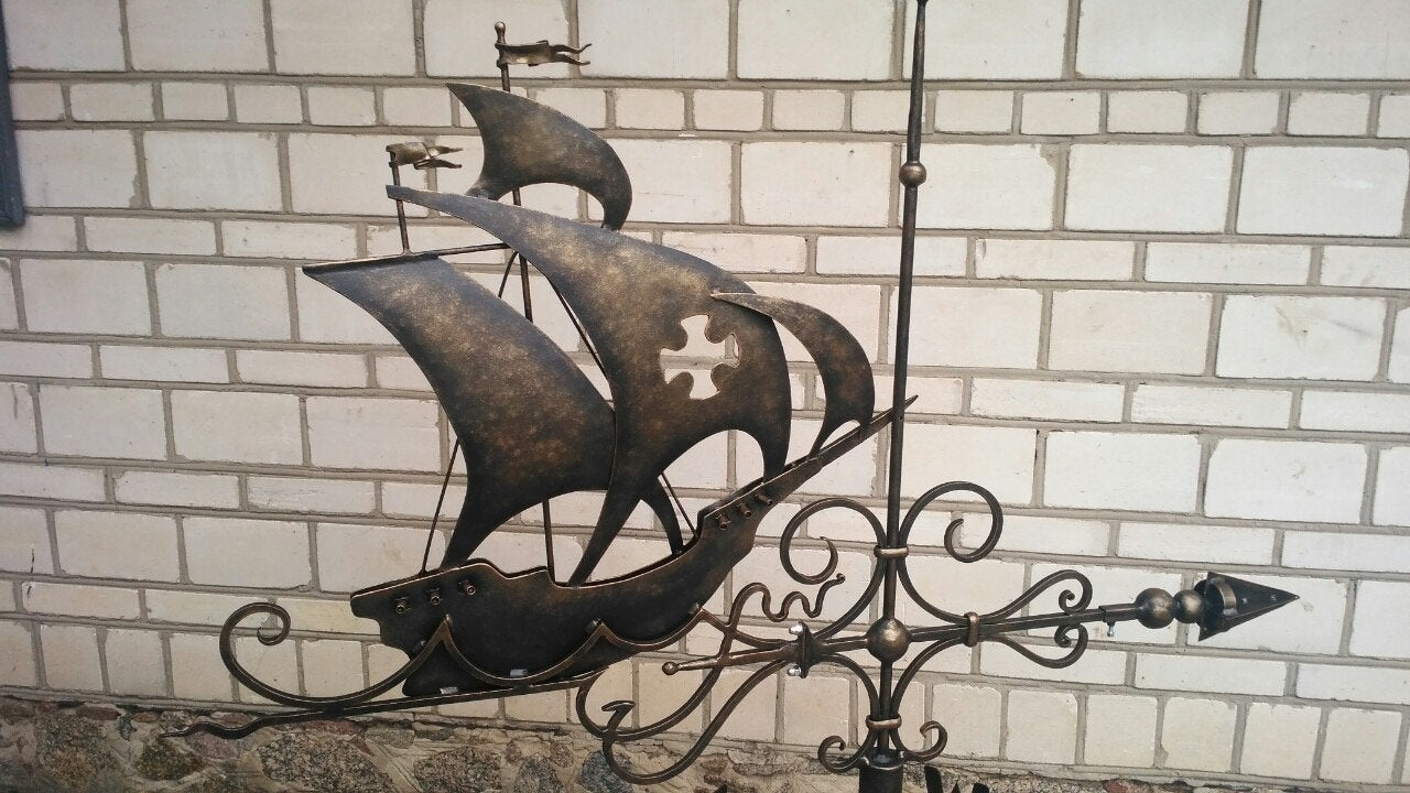 Weather vane, windvane, vane, wind vane, weathercock, roof mount, metal wind vane, yard art, ship, ship deoor, ship gifts,garden metal decor