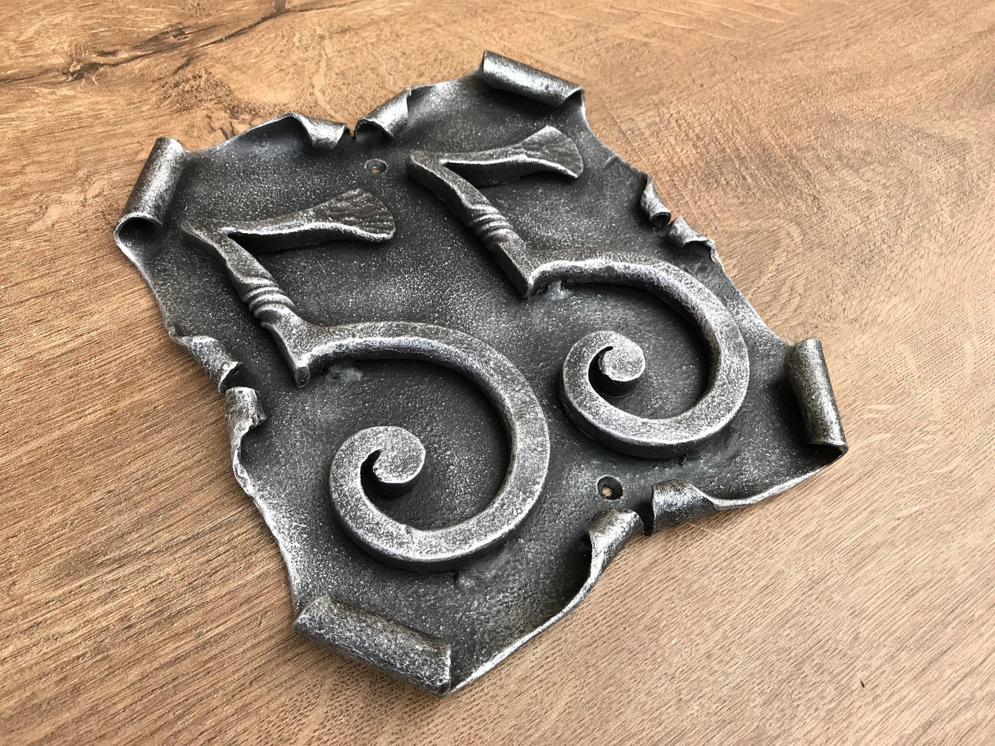 Outside plaque, outside house numbers, outside house signs, outside house decor, house number plaque, house number sign, metal plaque, axe