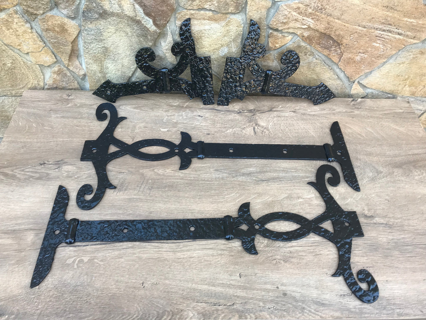 Gate hinges, pair hinges, rustic hinges, shudders, blacksmith, decorative hinges, door handle, strap hinges, metal door hardware,iron nails
