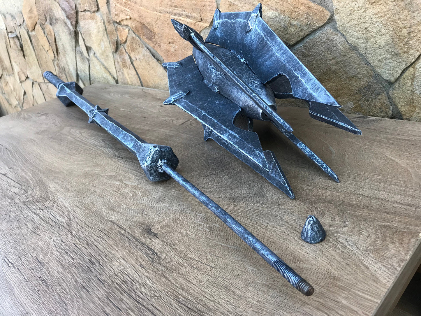Sauron's mace, pretend play, mace, Sauron, hand forged mace, flail, prop, cosplay mace, cosplay, cosplay weapon, axe