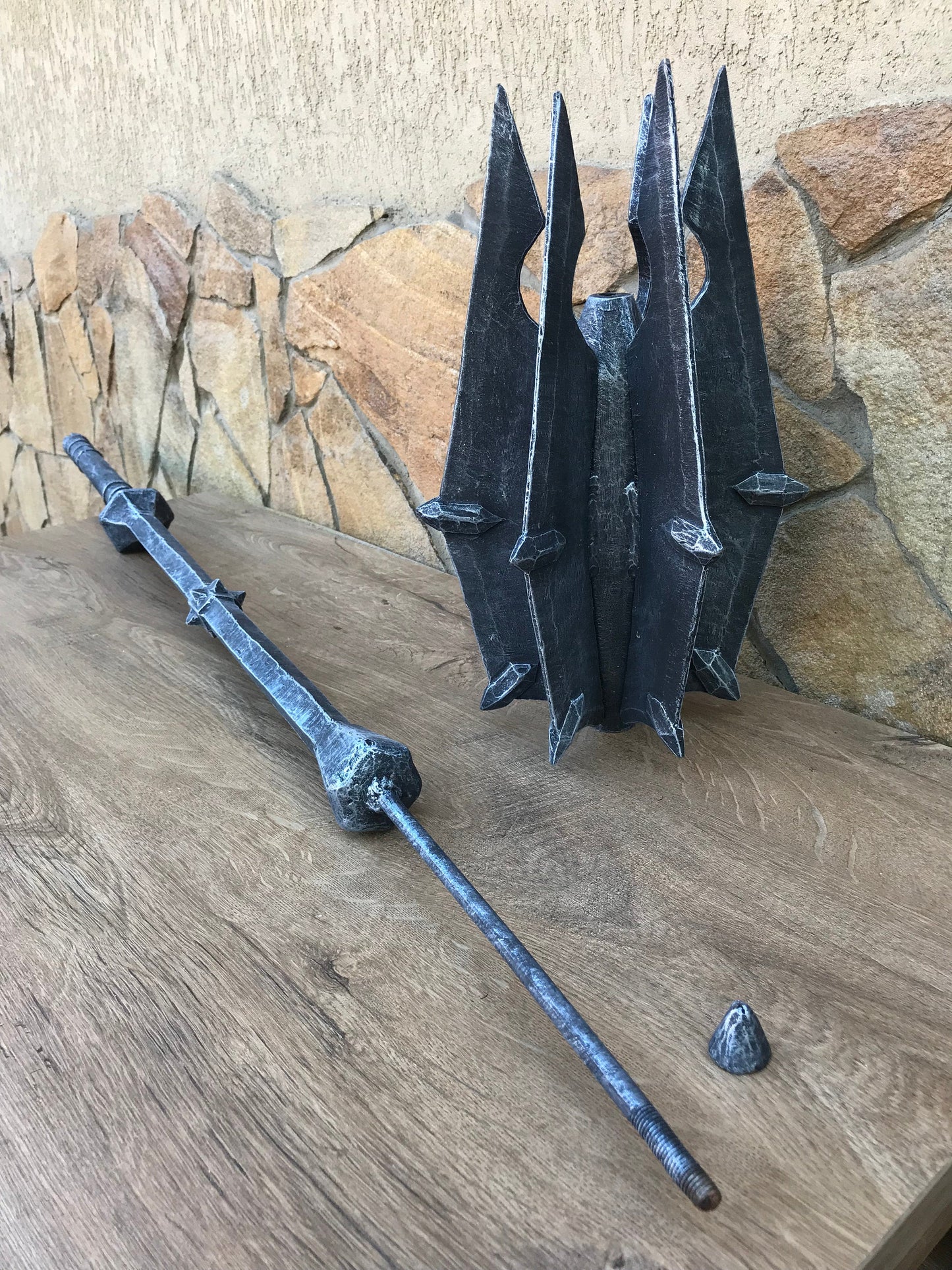 Sauron's mace, pretend play, mace, Sauron, hand forged mace, flail, prop, cosplay mace, cosplay, cosplay weapon, axe