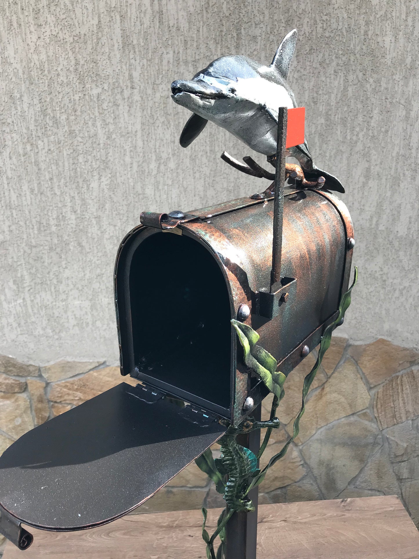Mailbox, mail box, locking mailbox, nautical decor, coastal decor, iron gift, dolphin, sea horse, starfish, house number sign, mail box post