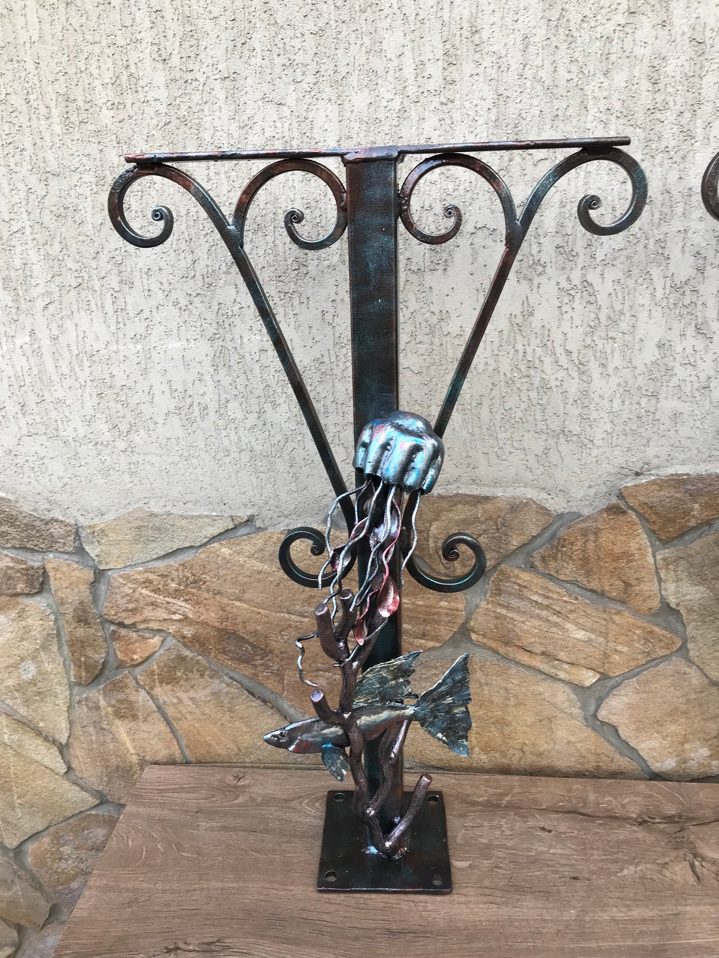 Metal legs, table legs, table base, metal table legs, steel table legs, ocean theme, coastal decor, jellyfish, seahorse,seaweeds,fish,shell