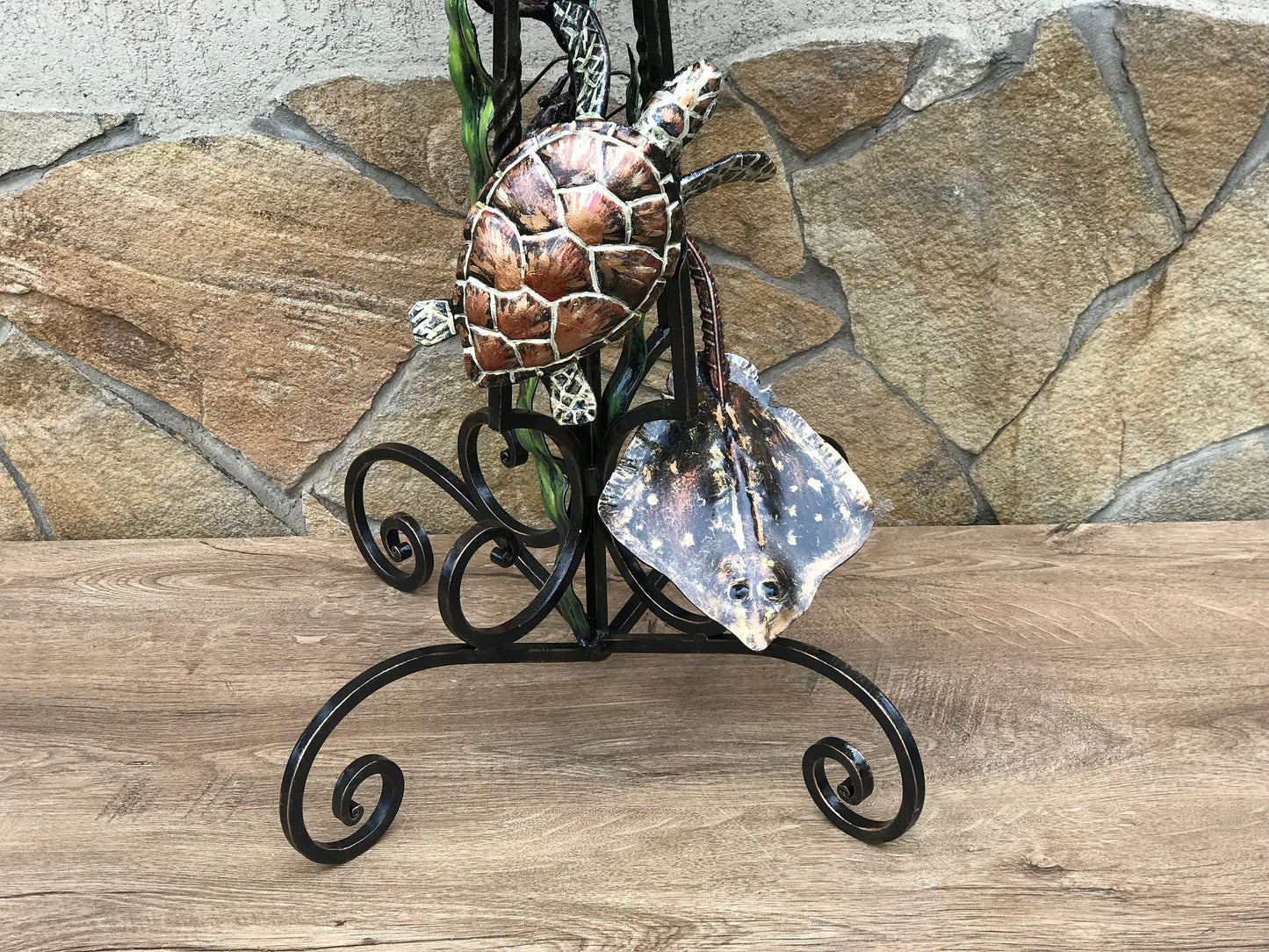 Floor planter, plant holder, gift for grandma, floor plant pot, plant stand, turtle, coral, seaweeds,stingray,shell,ocean theme,costal decor