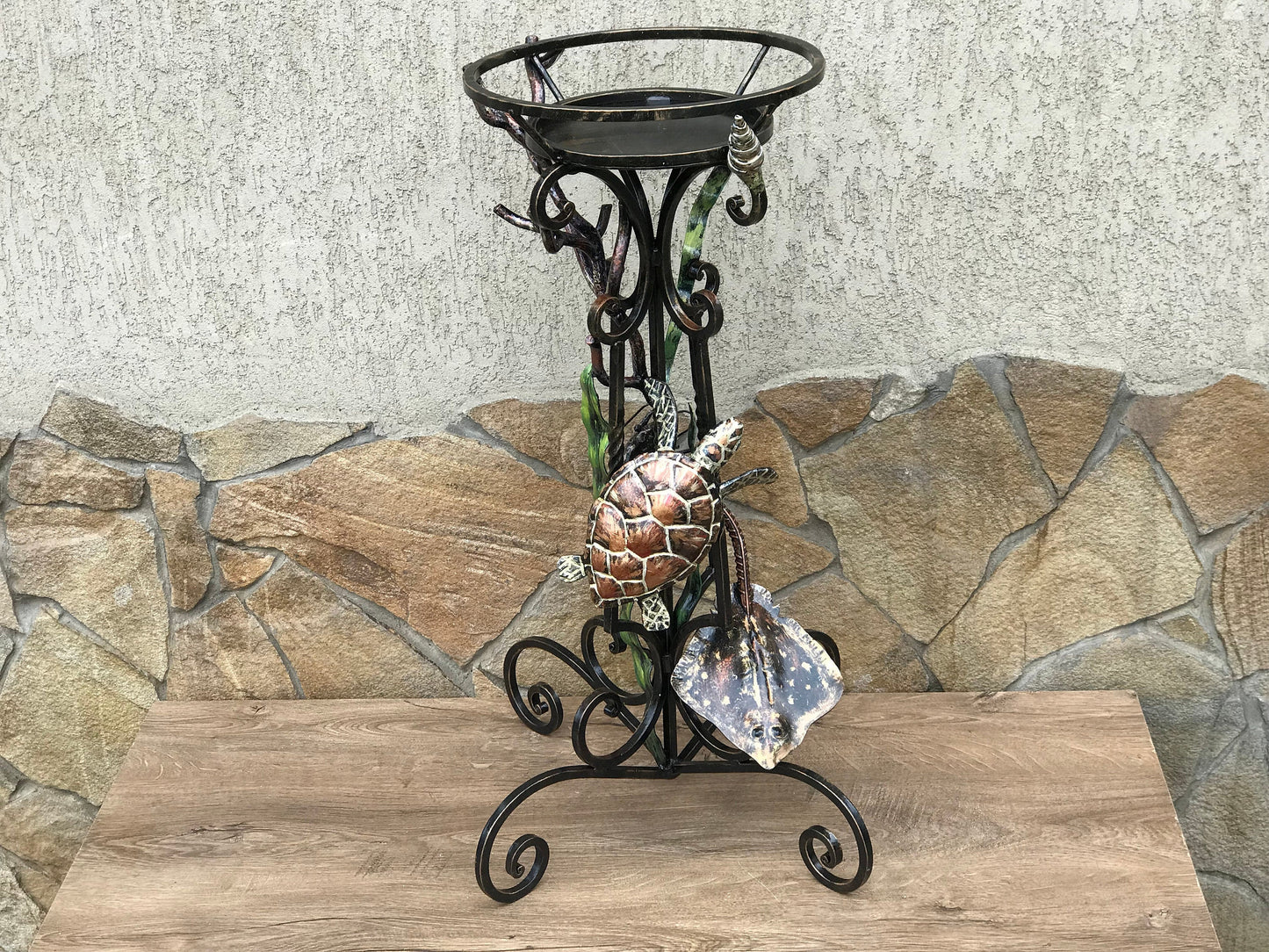 Floor planter, plant holder, gift for grandma, floor plant pot, plant stand, turtle, coral, seaweeds,stingray,shell,ocean theme,costal decor