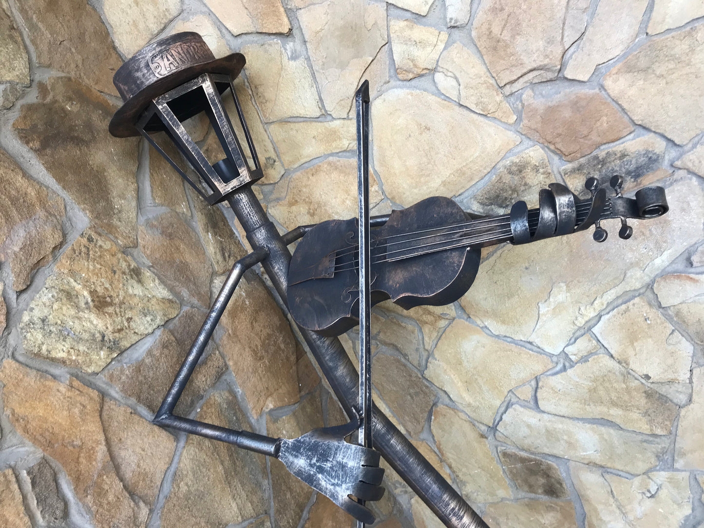 Personalized sconce, garden lantern, sconce, lantern, musician, violin, music gift, garden decor, garden sculpture, yard lantern,wall sconce