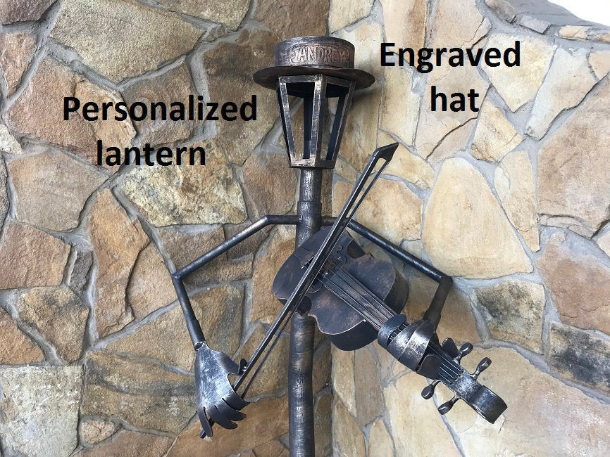 Personalized sconce, garden lantern, sconce, lantern, musician, violin, music gift, garden decor, garden sculpture, yard lantern,wall sconce
