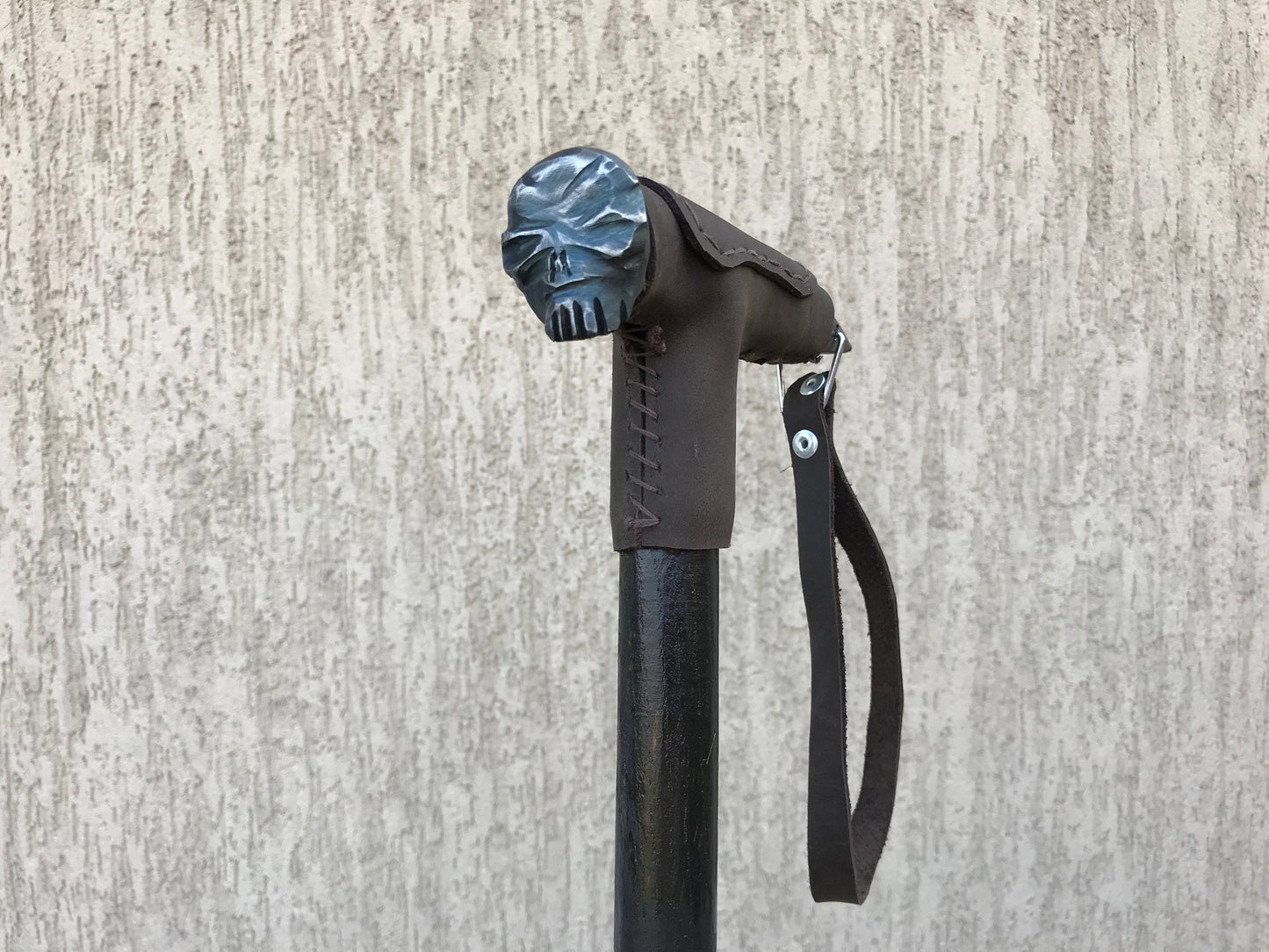 Skull cane, railrod spike, walking cane, skull, walking stick, walking stick cane, cane, wooden gift, iron gift for men, stick, mens gifts