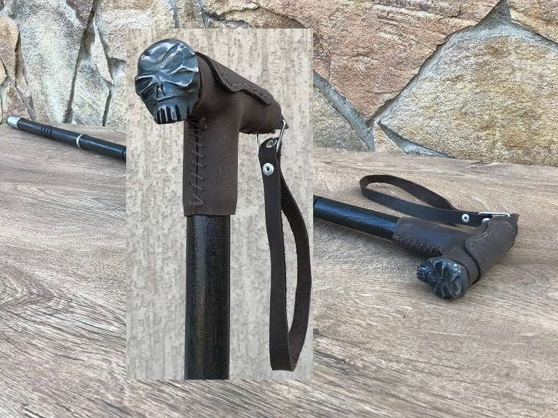Skull cane, railrod spike, walking cane, skull, walking stick, walking stick cane, cane, wooden gift, iron gift for men, stick, mens gifts