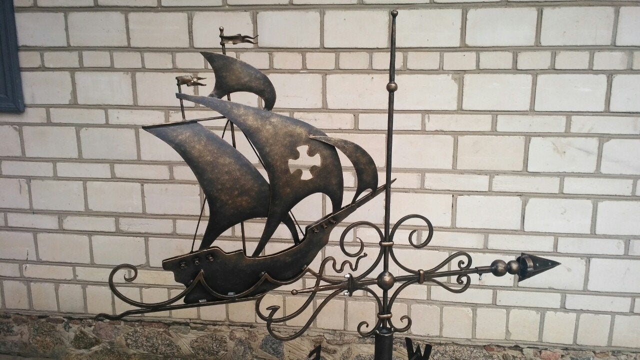 Weather vane, windvane, vane, wind vane, weathercock, roof mount, metal wind vane, yard art, ship, ship deoor, ship gifts,garden metal decor