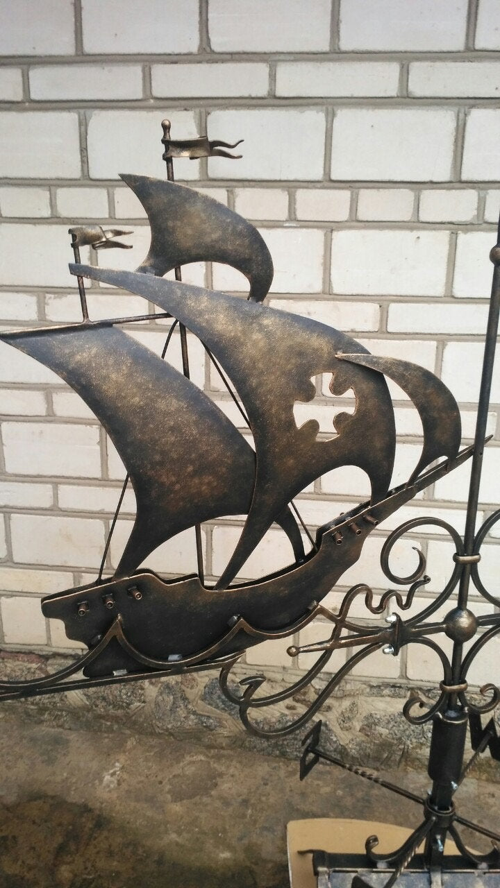 Weather vane, windvane, vane, wind vane, weathercock, roof mount, metal wind vane, yard art, ship, ship deoor, ship gifts,garden metal decor