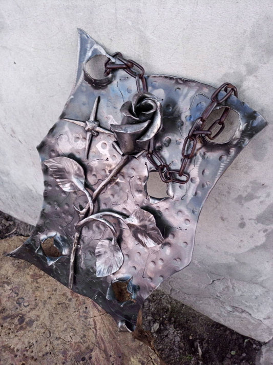 Personalized iron gift, iron rose, iron scroll, metal plaque, iron gifts, iron gift for her, iron sculpture, chain, iron anniversary gift