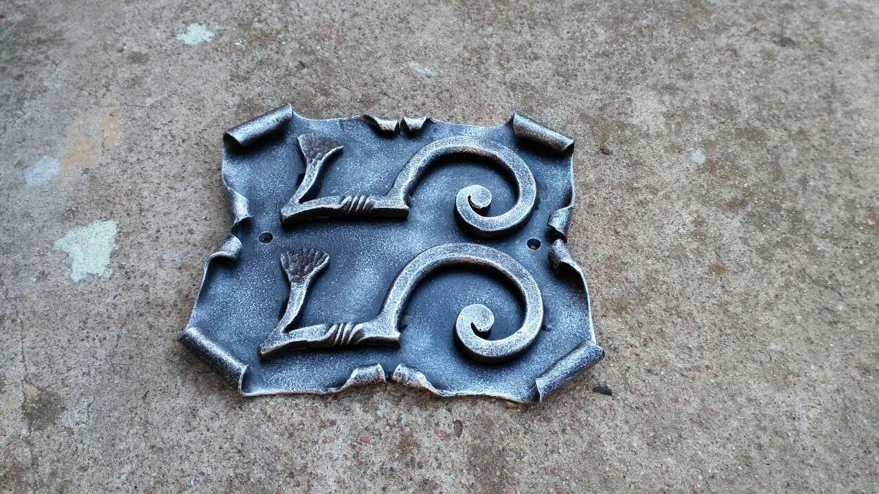 Outside plaque, outside house numbers, outside house signs, outside house decor, house number plaque, house number sign, metal plaque, axe