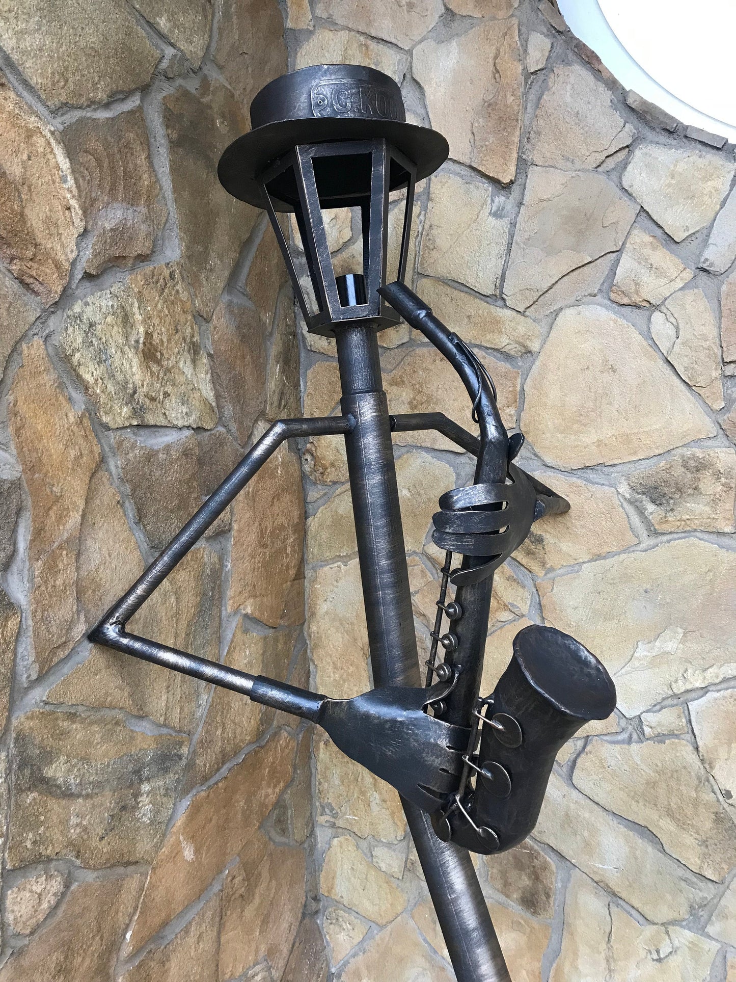 Garden lantern, sconce, lantern, hand forged lamp, cello, yard lamp, music gift, garden decor, garden sculpture, porch decor, yard lantern