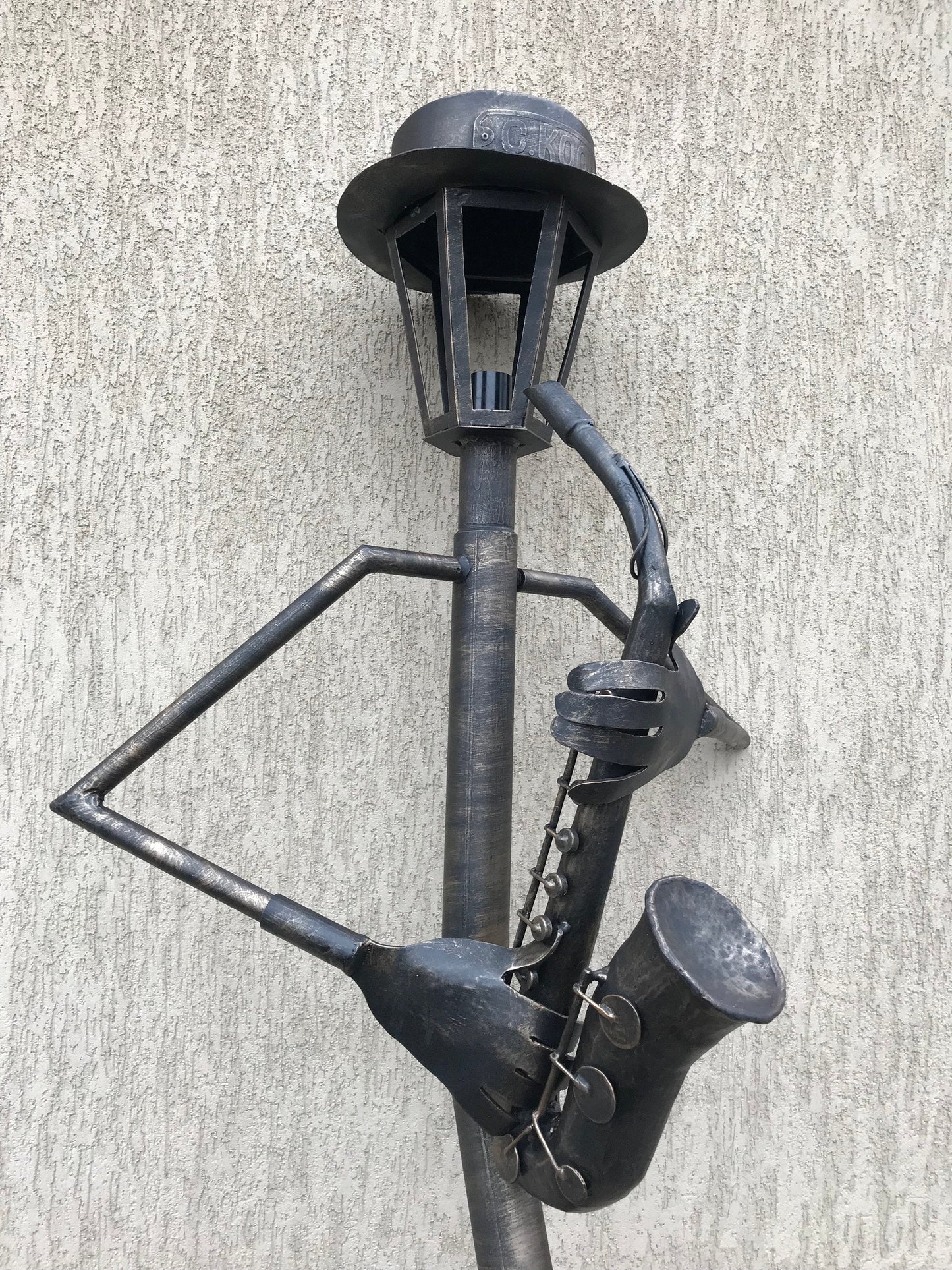 Garden lantern, sconce, lantern, hand forged lamp, cello, yard lamp, music gift, garden decor, garden sculpture, porch decor, yard lantern