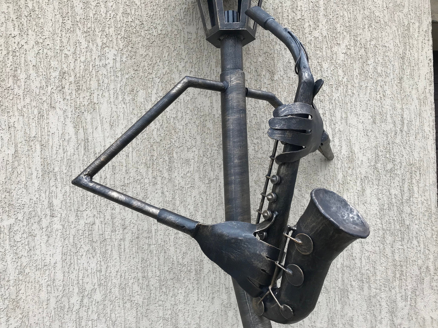 Garden lantern, sconce, lantern, hand forged lamp, cello, yard lamp, music gift, garden decor, garden sculpture, porch decor, yard lantern