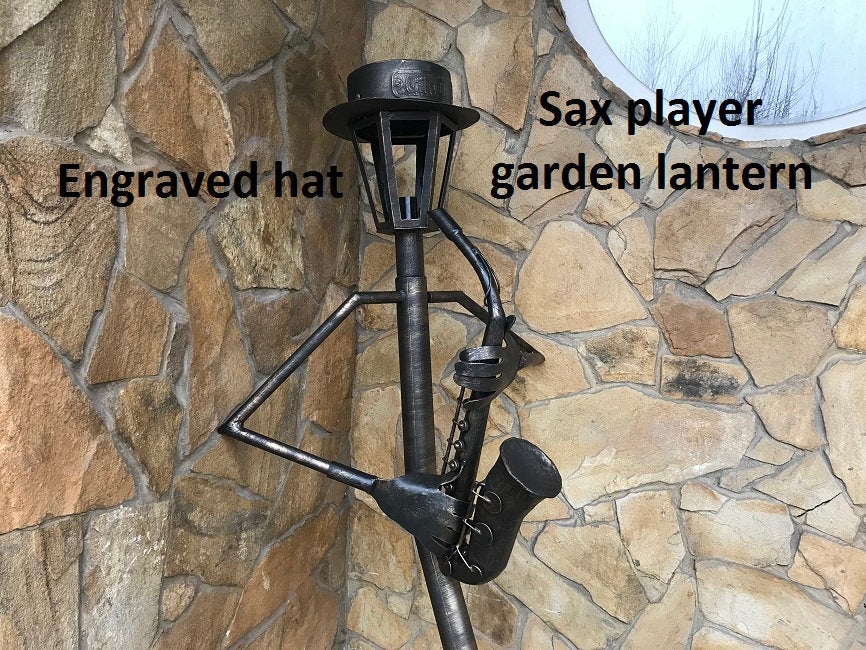 Garden lantern, sconce, lantern, hand forged lamp, cello, yard lamp, music gift, garden decor, garden sculpture, porch decor, yard lantern