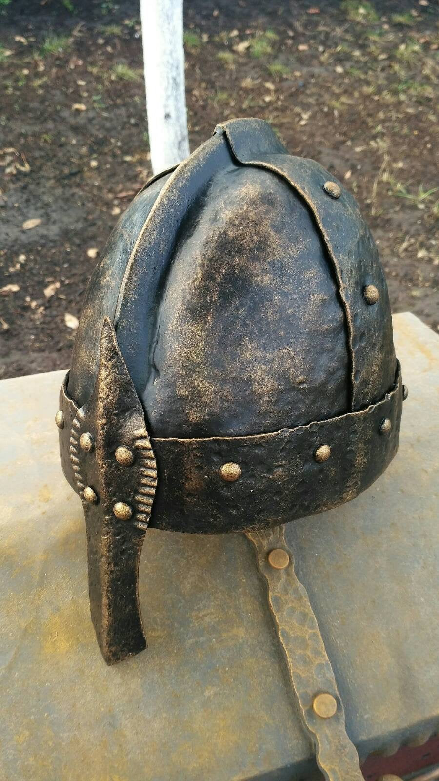 Viking helm, helm, medieval helm, battle helm, knight helm, warrior helm, helmet, Middle Ages helm, crusader helm, reenactor, bassinet, axe
