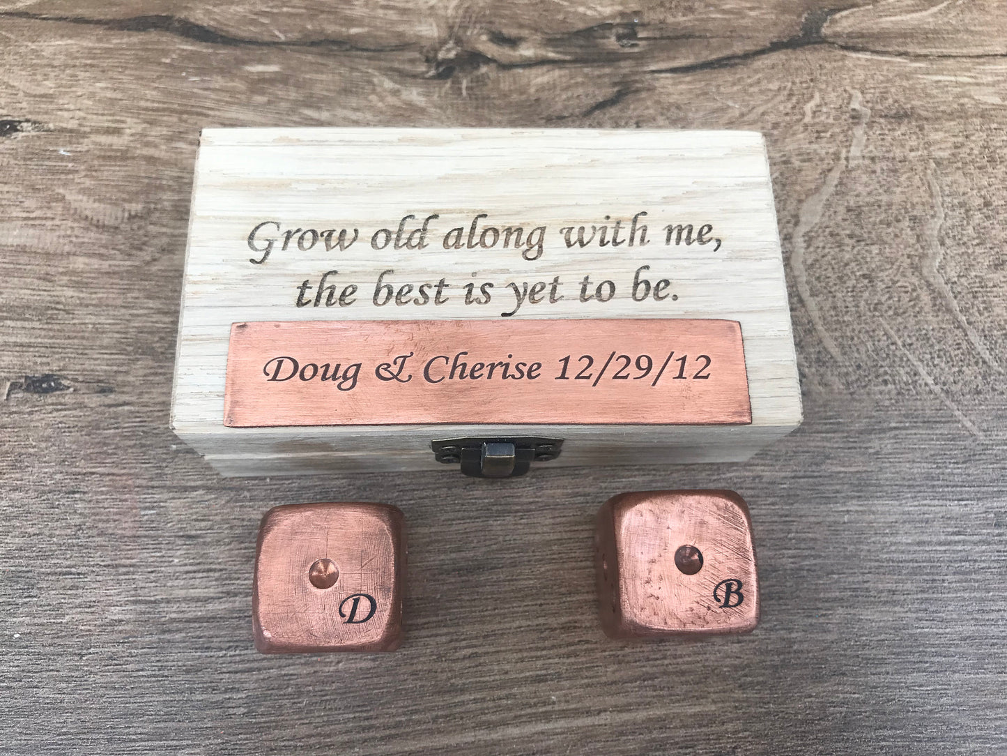 Copper anniversary gift, 7th anniversary, engraved copper gift, copper gifts, copper dices, dice, engraved dice box, engraved dices, copper