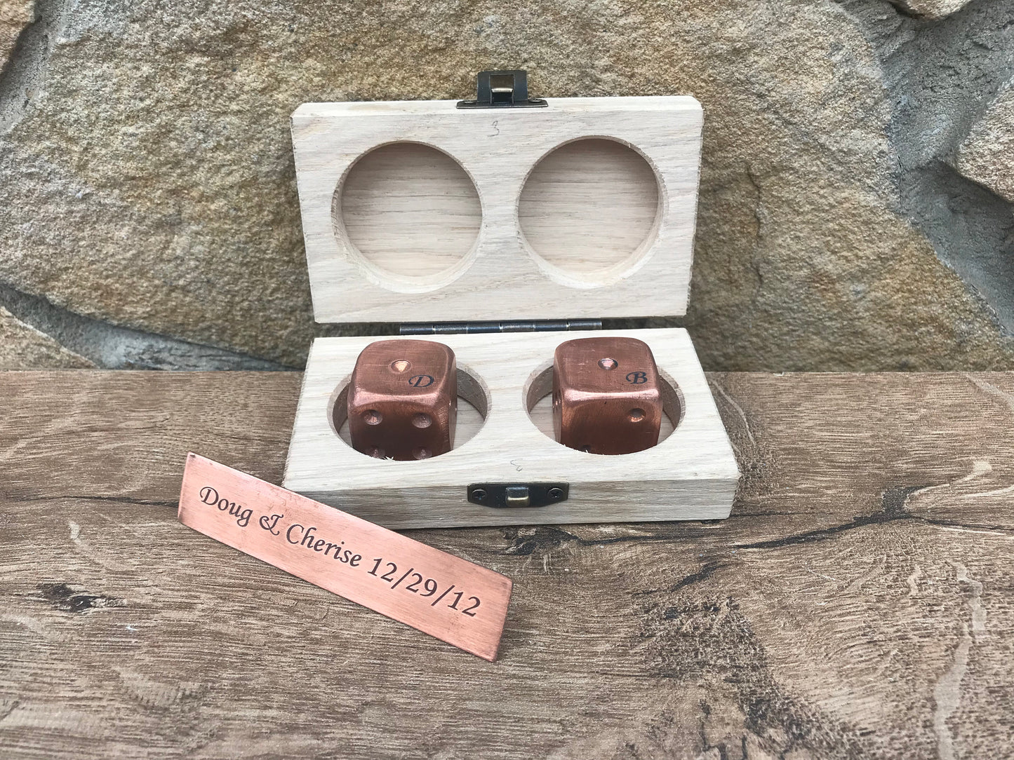 Copper anniversary gift, 7th anniversary, engraved copper gift, copper gifts, copper dices, dice, engraved dice box, engraved dices, copper