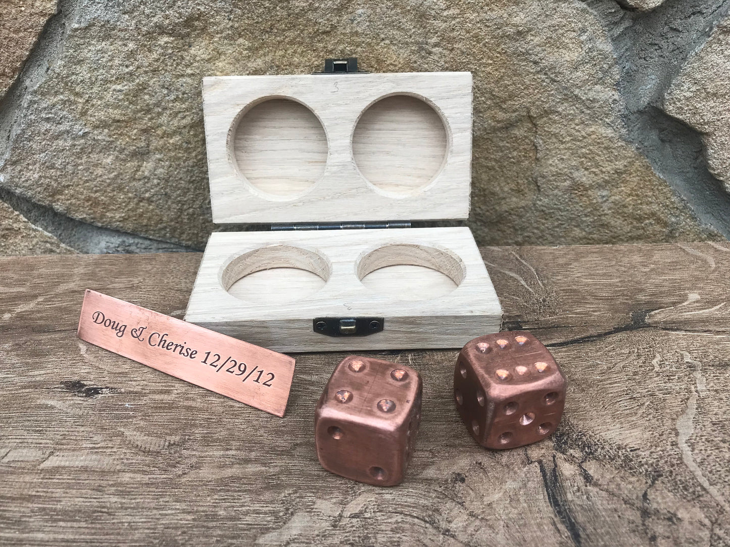 Copper anniversary gift, 7th anniversary, engraved copper gift, copper gifts, copper dices, dice, engraved dice box, engraved dices, copper
