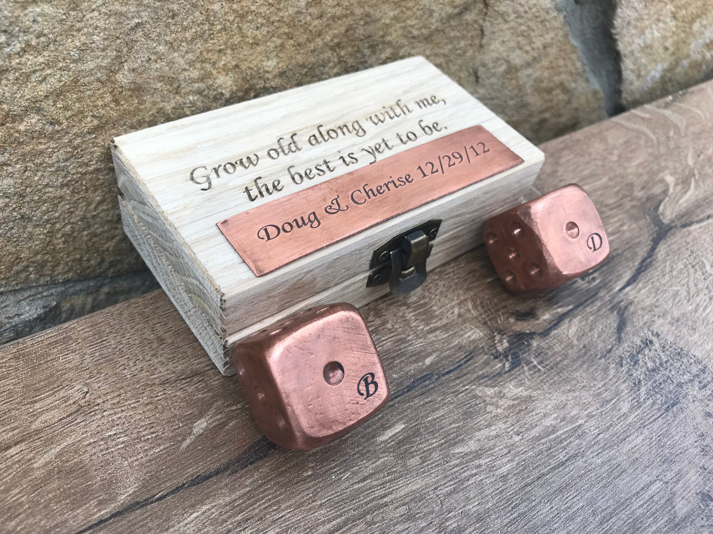 Copper anniversary gift, 7th anniversary, engraved copper gift, copper gifts, copper dices, dice, engraved dice box, engraved dices, copper