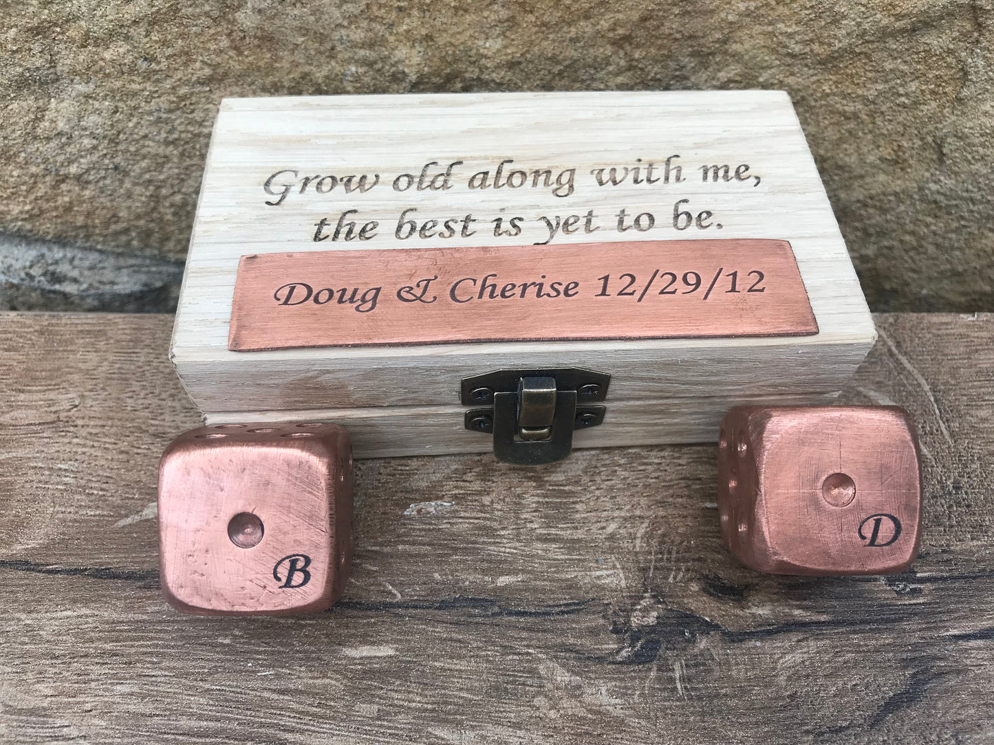 Copper anniversary gift, 7th anniversary, engraved copper gift, copper gifts, copper dices, dice, engraved dice box, engraved dices, copper