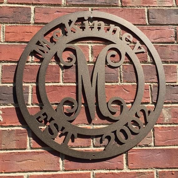 Metal monogram sign, metal name sign, family established, door hanger, personalized sign, surname sign, door wreath, custom sign, last name