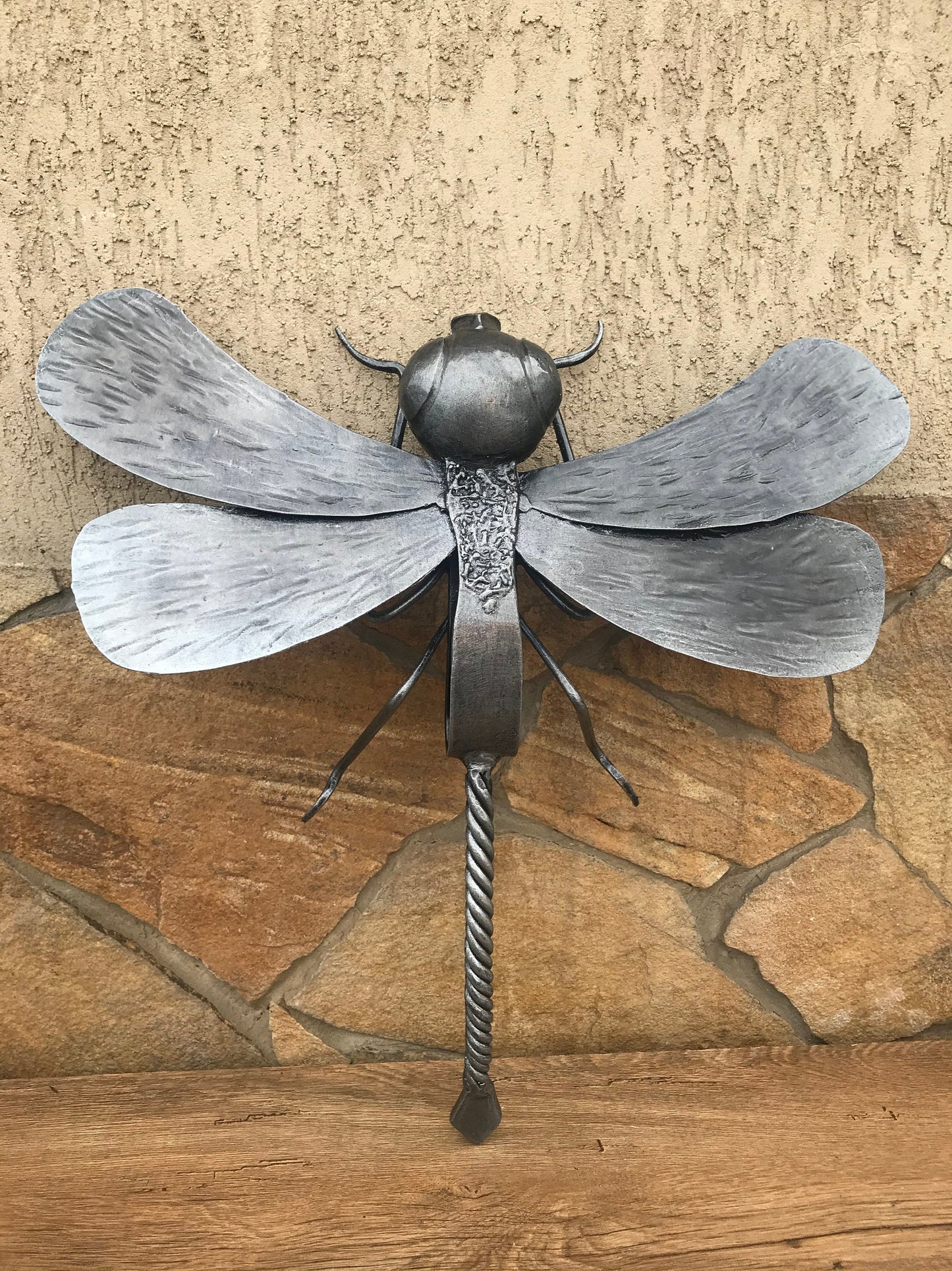 Hand forged dragonfly, dragonfly, iron gift, iron anniversary, insects, insect art, insect costume, outdoor gift, garden decor, yard art,axe