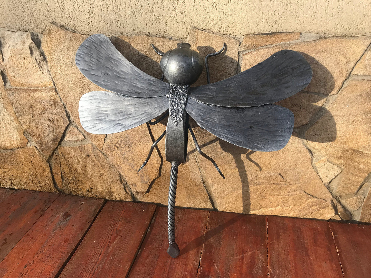 Hand forged dragonfly, dragonfly, iron gift, iron anniversary, insects, insect art, insect costume, outdoor gift, garden decor, yard art,axe