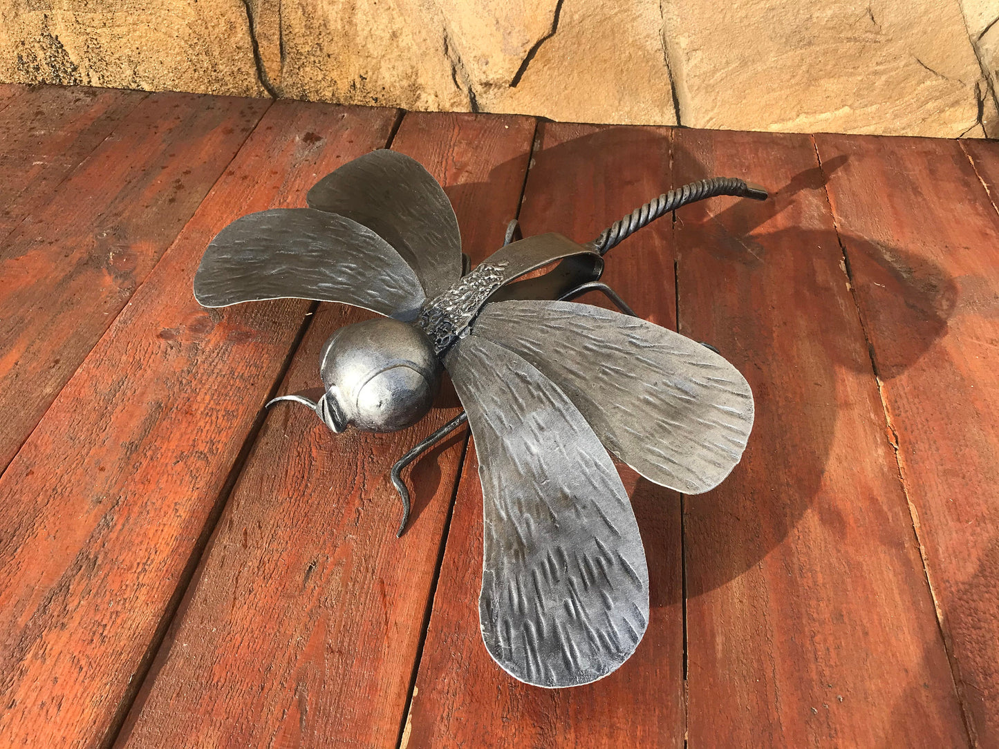Hand forged dragonfly, dragonfly, iron gift, iron anniversary, insects, insect art, insect costume, outdoor gift, garden decor, yard art,axe