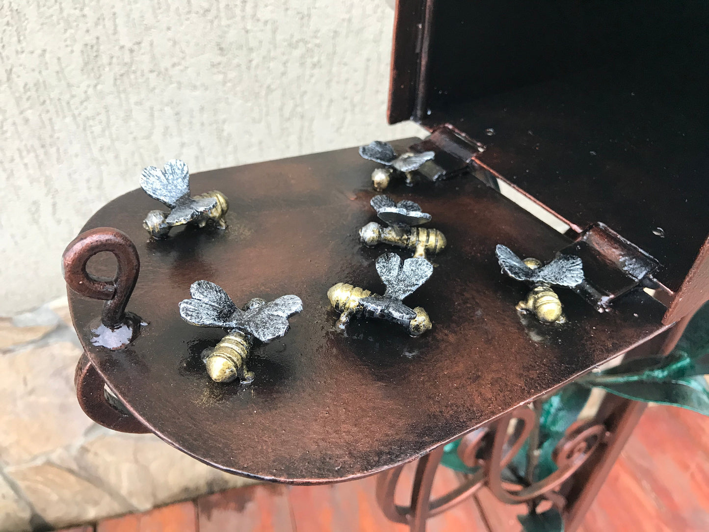 Mail box, mailbox, orchid, bee, bird, hand forged mailbox, floral decor, fairy garden, wedding gift, mail box post, post box, gift for mom