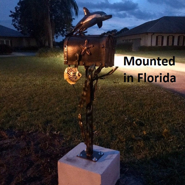 Mailbox, mail box, locking mailbox, nautical decor, coastal decor, iron gift, dolphin, sea horse, starfish, house number sign, mail box post