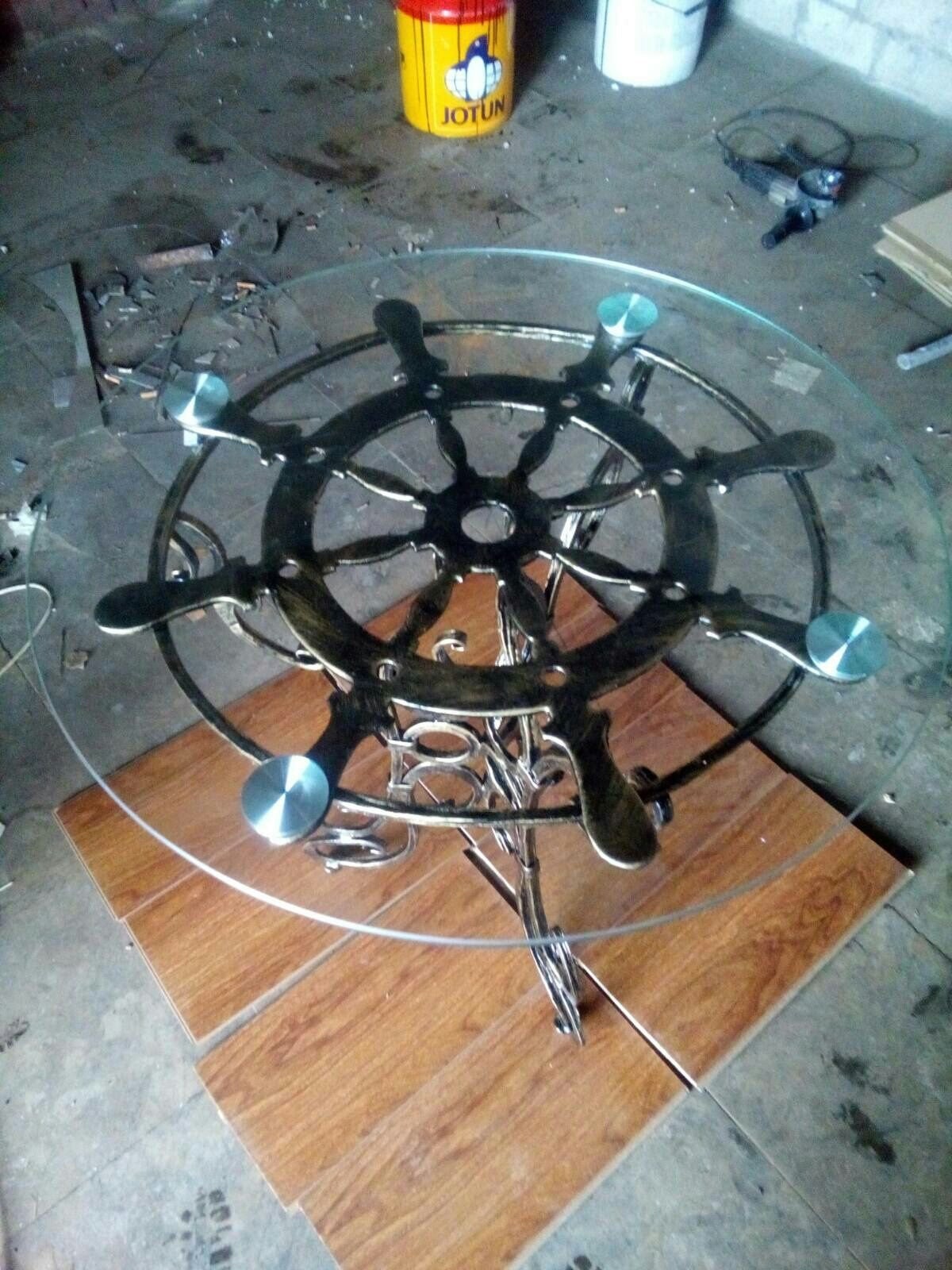 Garden table, coffee table, kitchen table, steering wheel, chair, metal furniture, kitchen decor, costal decor, sea decor, ocean decor,table