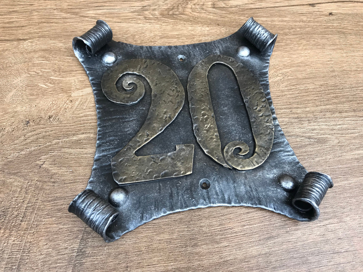 Hand forged house number plaque, street name, rustic decor number, street name plaque, engraved sign, street and family name, outdoor sign