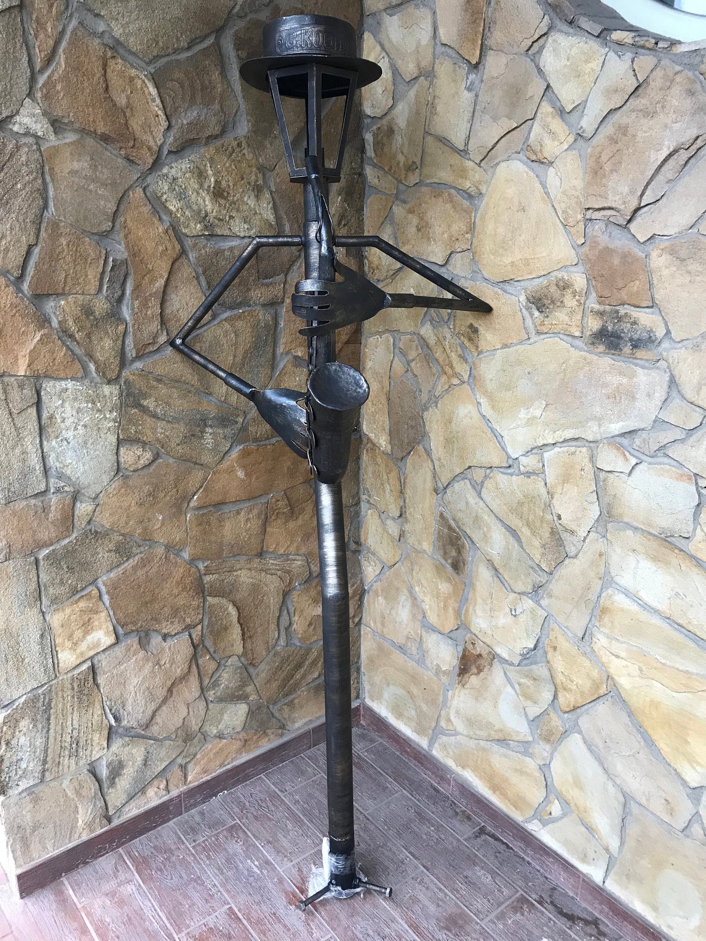 Garden lantern, sconce, lantern, hand forged lamp, cello, yard lamp, music gift, garden decor, garden sculpture, porch decor, yard lantern