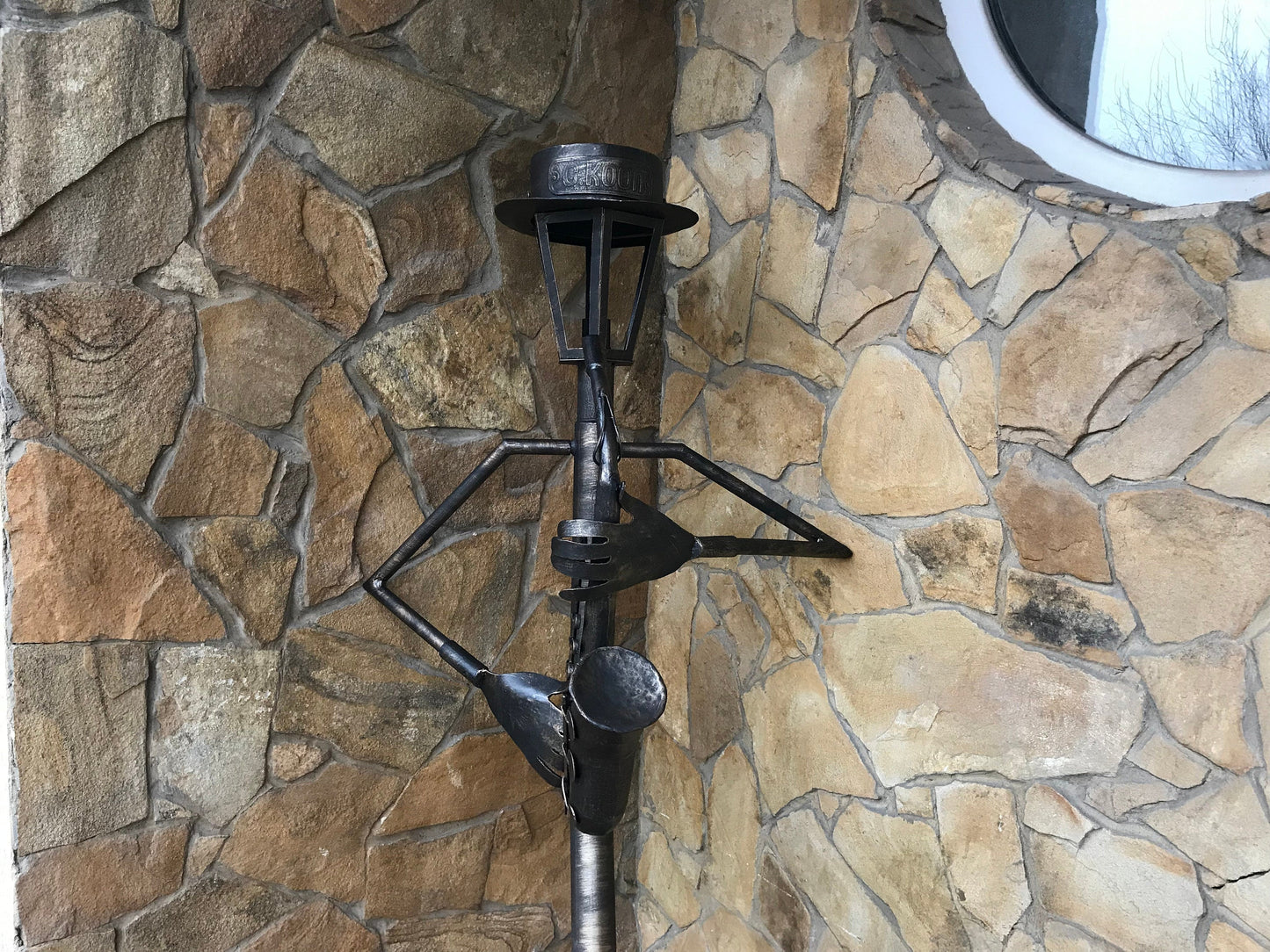 Garden lantern, sconce, lantern, hand forged lamp, cello, yard lamp, music gift, garden decor, garden sculpture, porch decor, yard lantern