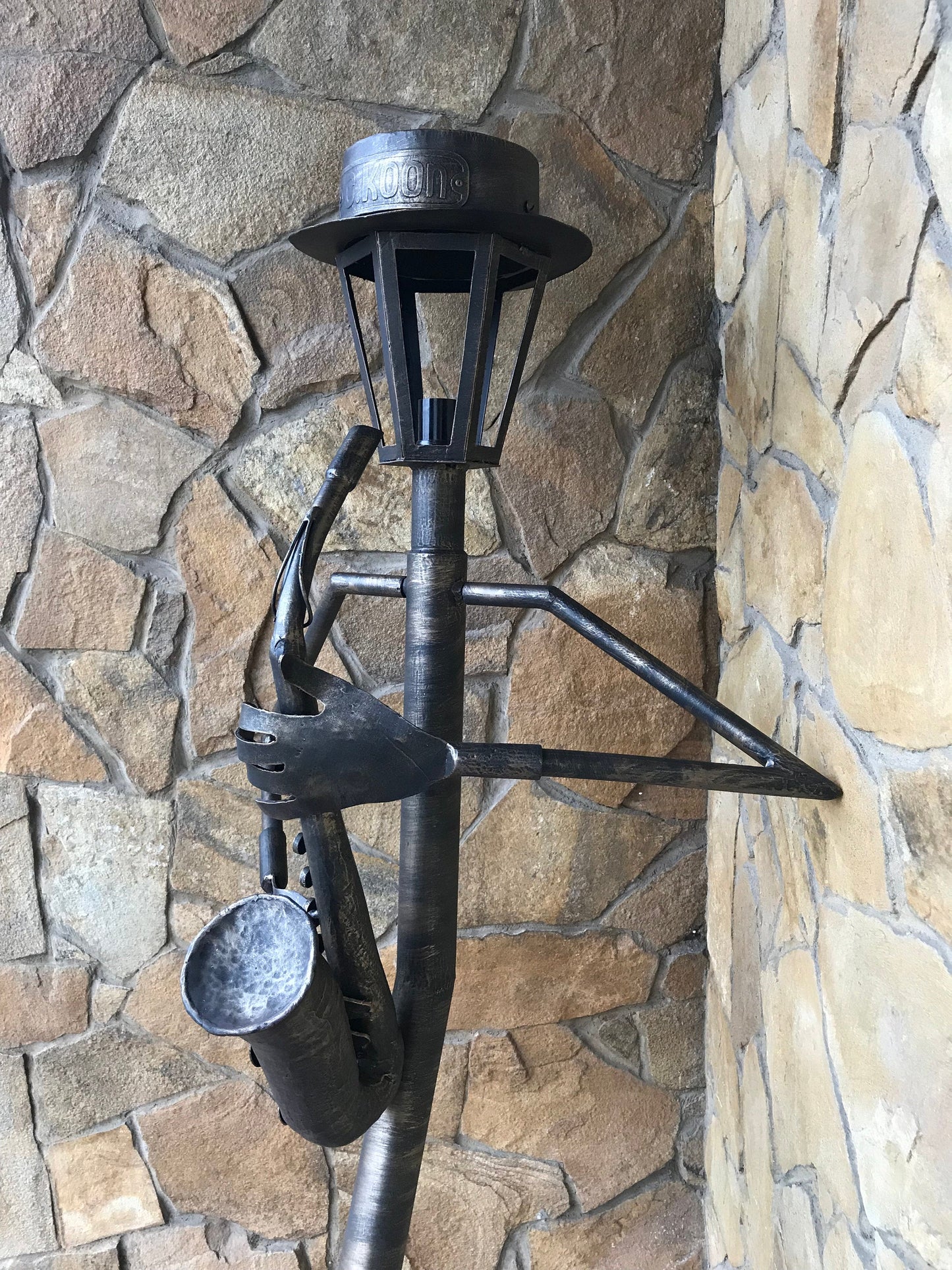 Garden lantern, sconce, lantern, hand forged lamp, cello, yard lamp, music gift, garden decor, garden sculpture, porch decor, yard lantern