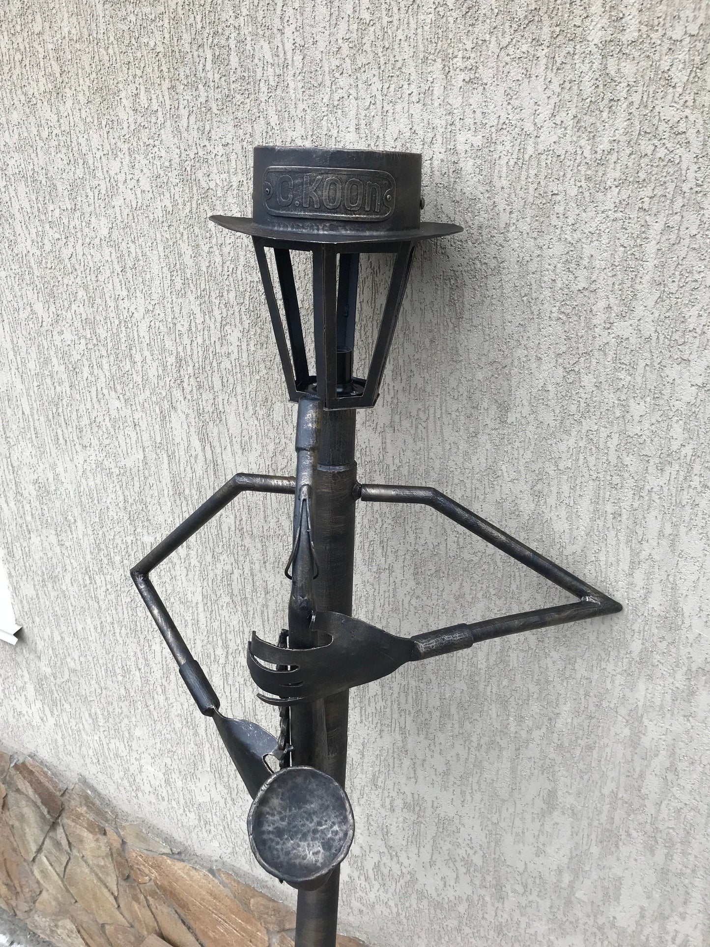Garden lantern, sconce, lantern, hand forged lamp, cello, yard lamp, music gift, garden decor, garden sculpture, porch decor, yard lantern