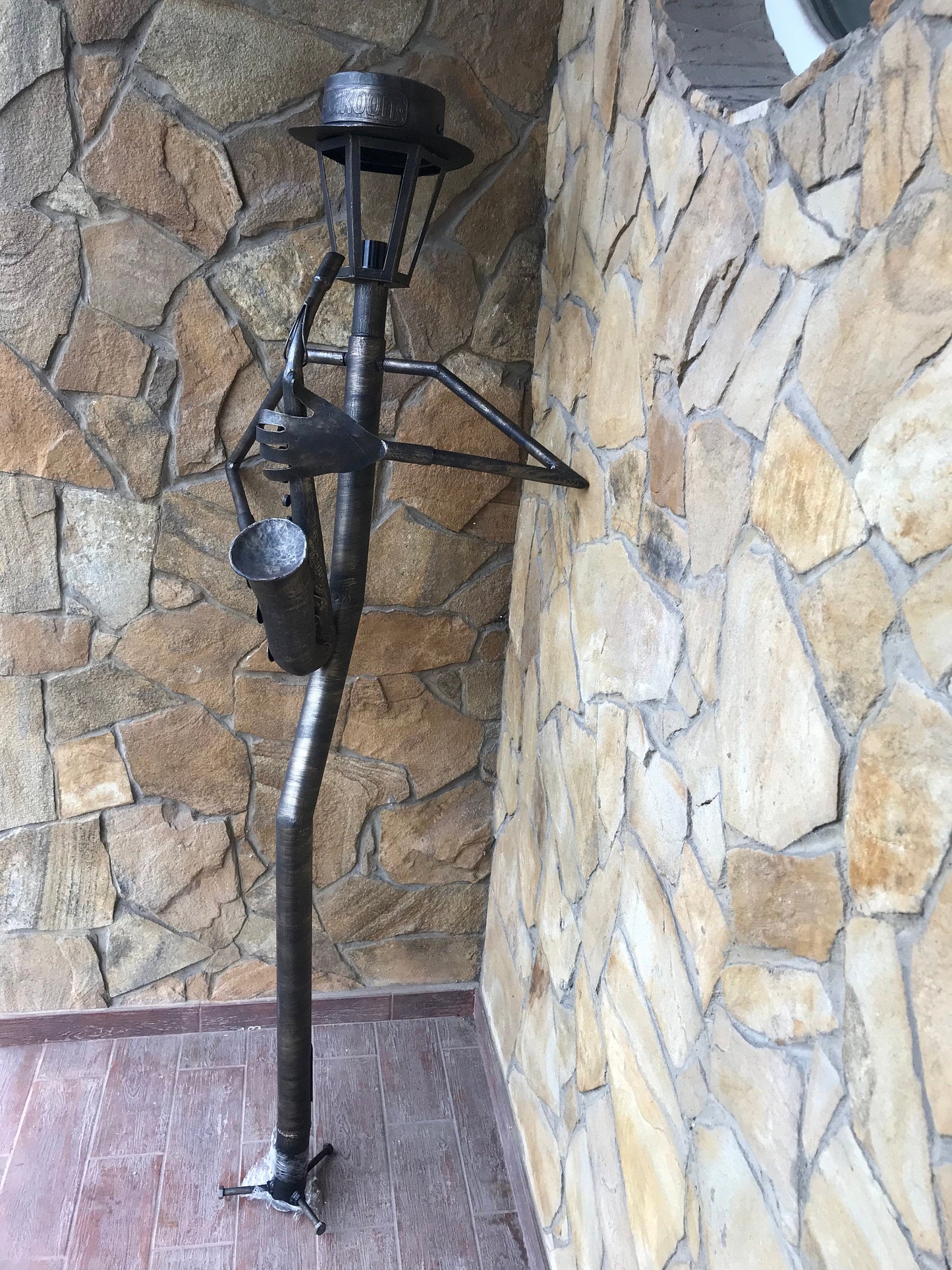 Garden lantern, sconce, lantern, hand forged lamp, cello, yard lamp, music gift, garden decor, garden sculpture, porch decor, yard lantern