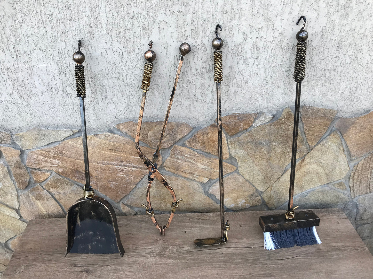 Fireplace tool set, fireplace, fireplace accessories, fireplace tools, fire poker, log holder, firewood holder, fireplace, fire tools, axe