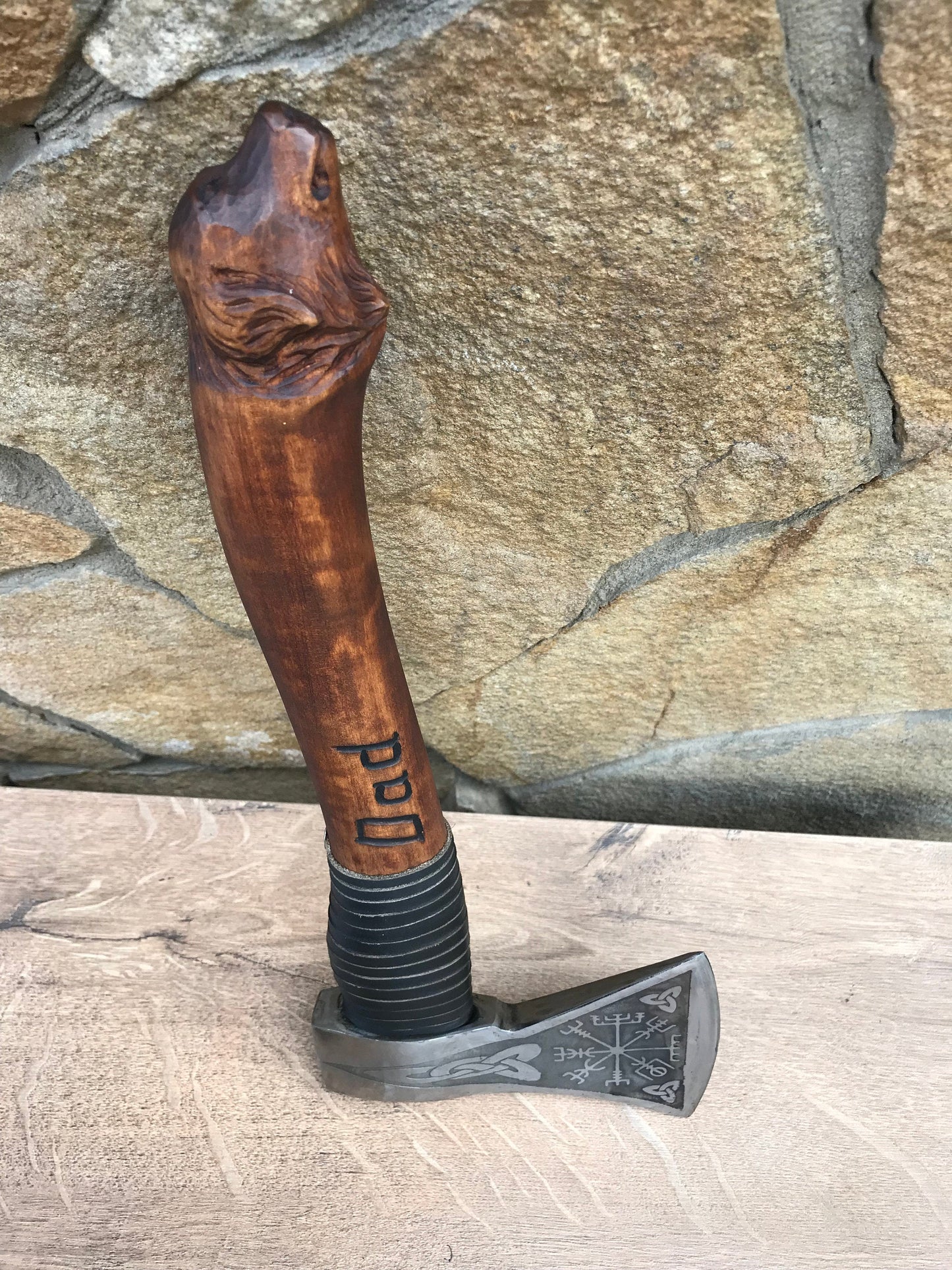 Carved axe handle, Not Sharpened, viking axe, animal gift, mens gifts, vegvisir, carved dog, wedding axe, pet death, deceased pet gift, groomsmen gift, axe