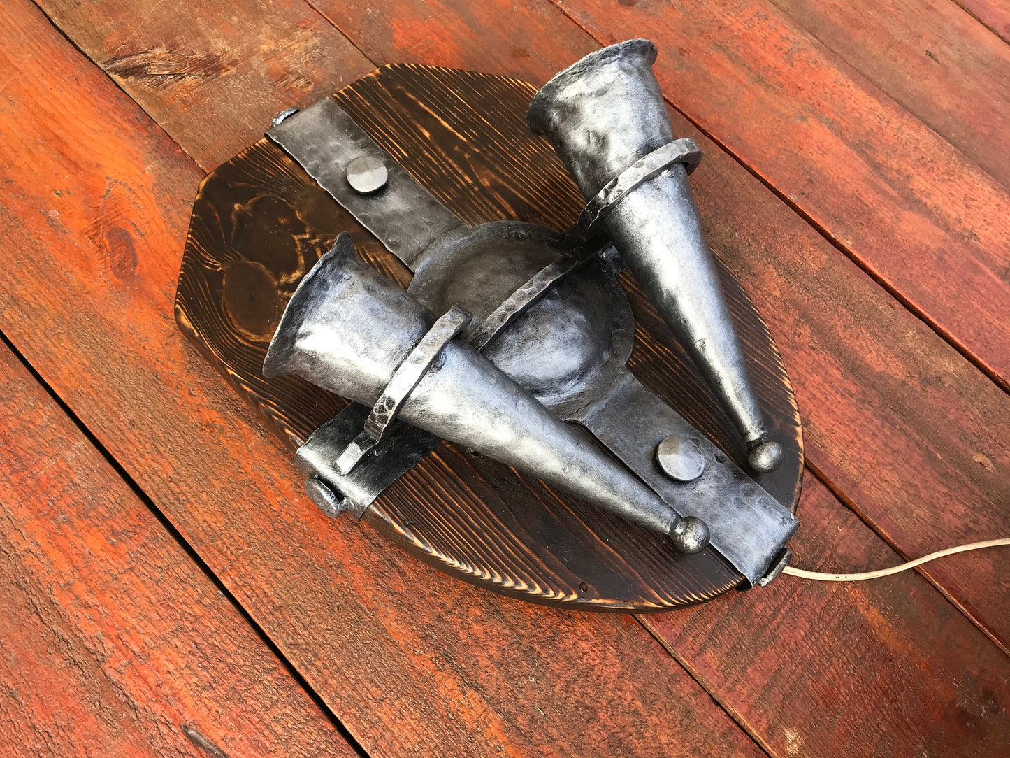 Wall sconce, medieval, midcentury, prehistoric, cave, castle, viking, rustic, porch lantern, shield, medieval gift, cave wall art, torch