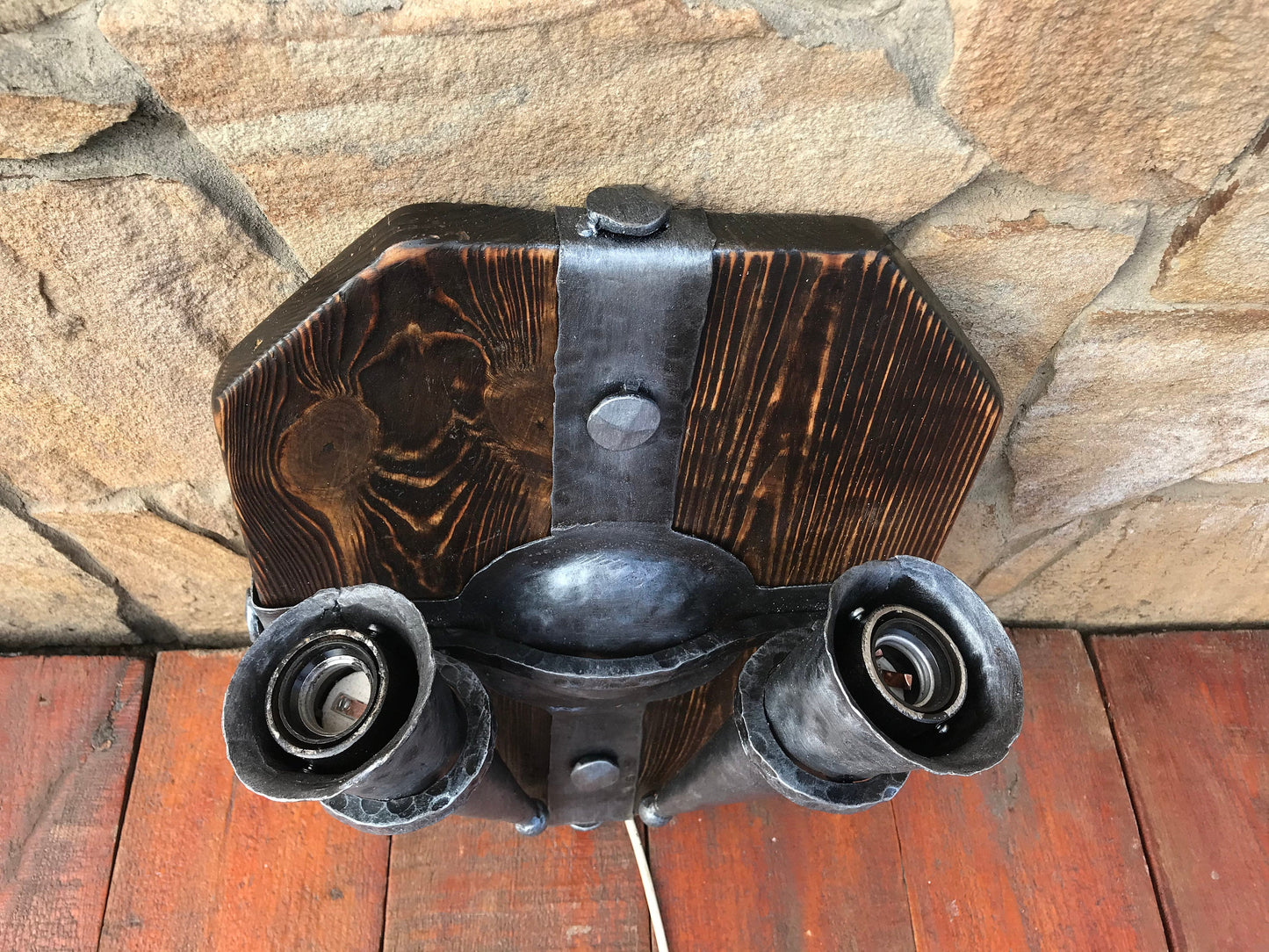 Wall sconce, medieval, midcentury, prehistoric, cave, castle, viking, rustic, porch lantern, shield, medieval gift, cave wall art, torch