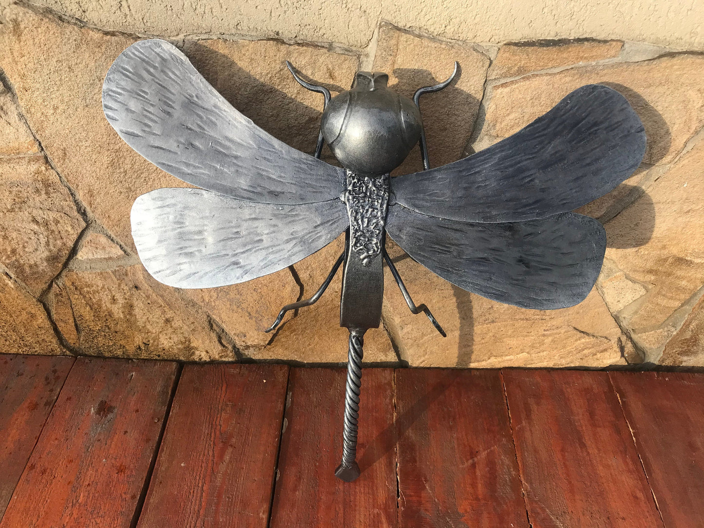 Hand forged dragonfly, dragonfly, iron gift, iron anniversary, insects, insect art, insect costume, outdoor gift, garden decor, yard art,axe