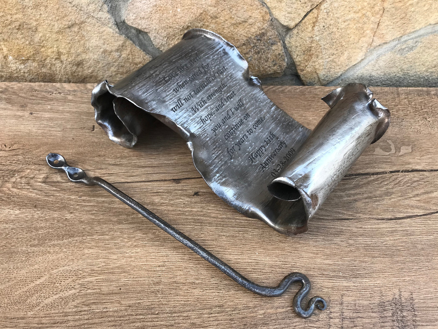 Steel scroll, 11th anniversary, steel anniversary gift, 11 year anniversary,wedding anniversary,partner gifts,steel gift for him,steel gifts